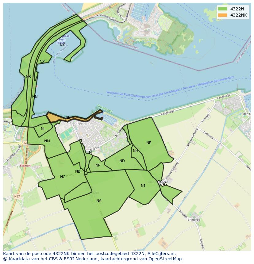 Afbeelding van het postcodegebied 4322 NK op de kaart.