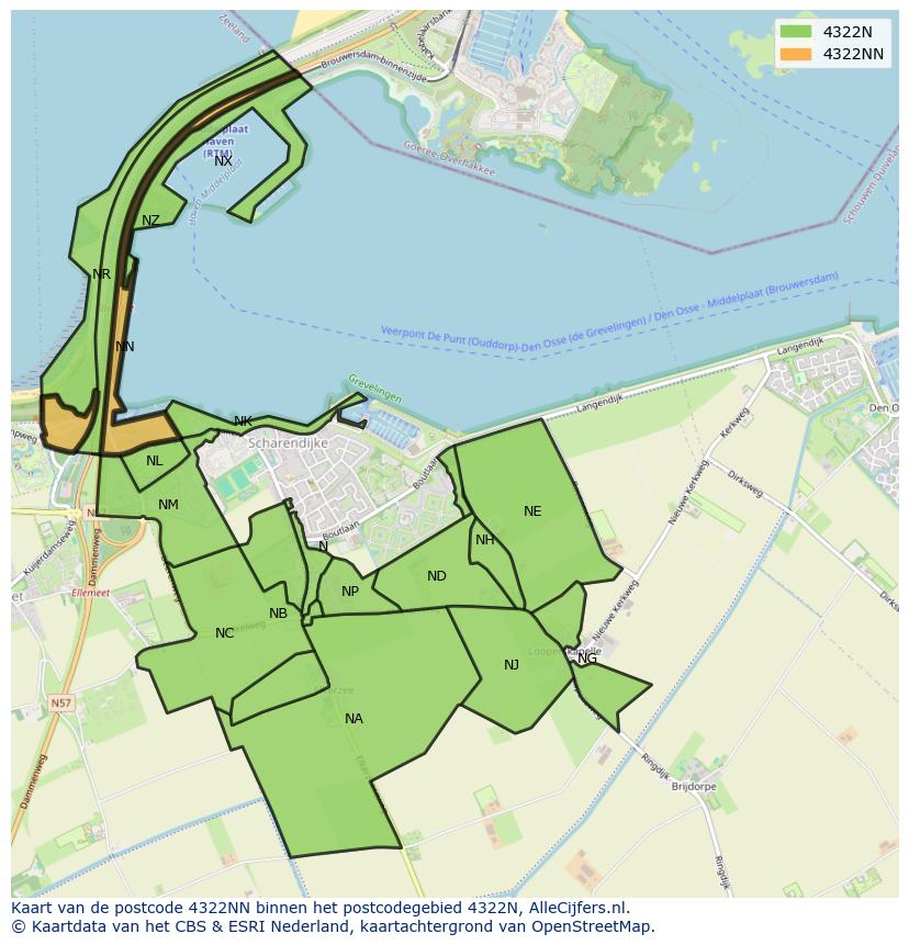 Afbeelding van het postcodegebied 4322 NN op de kaart.