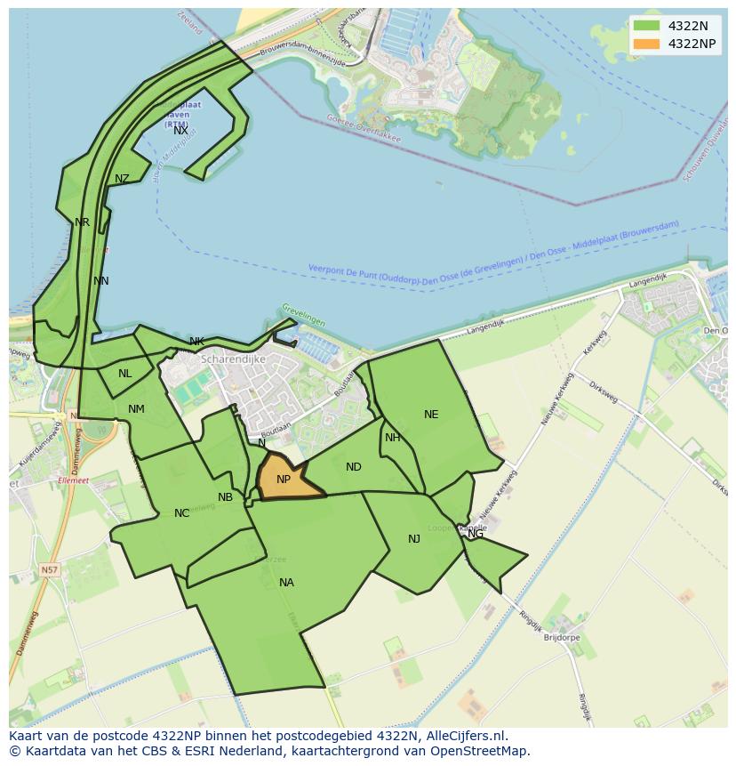 Afbeelding van het postcodegebied 4322 NP op de kaart.
