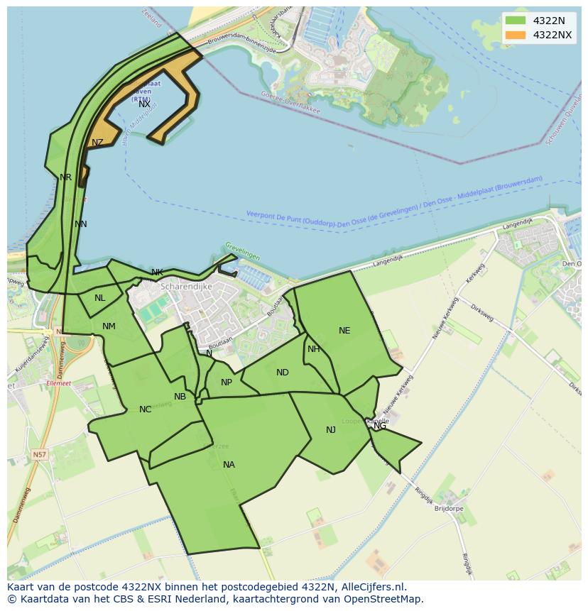 Afbeelding van het postcodegebied 4322 NX op de kaart.