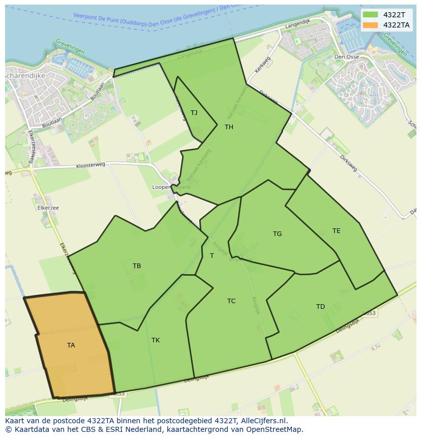 Afbeelding van het postcodegebied 4322 TA op de kaart.