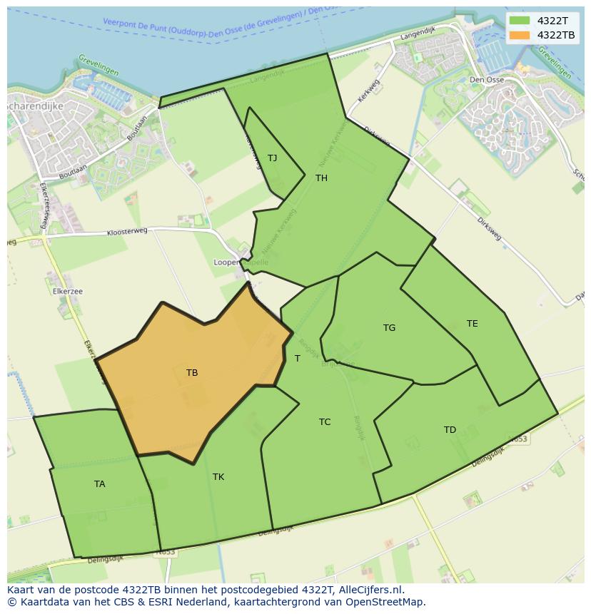 Afbeelding van het postcodegebied 4322 TB op de kaart.