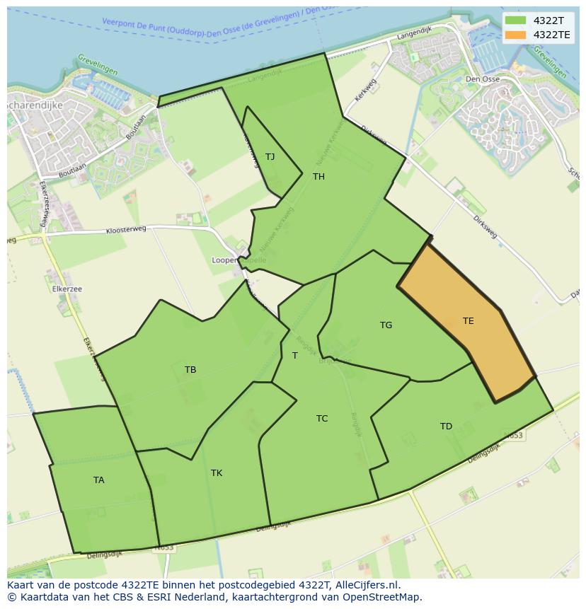 Afbeelding van het postcodegebied 4322 TE op de kaart.