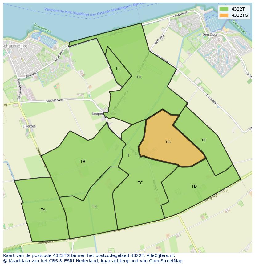 Afbeelding van het postcodegebied 4322 TG op de kaart.