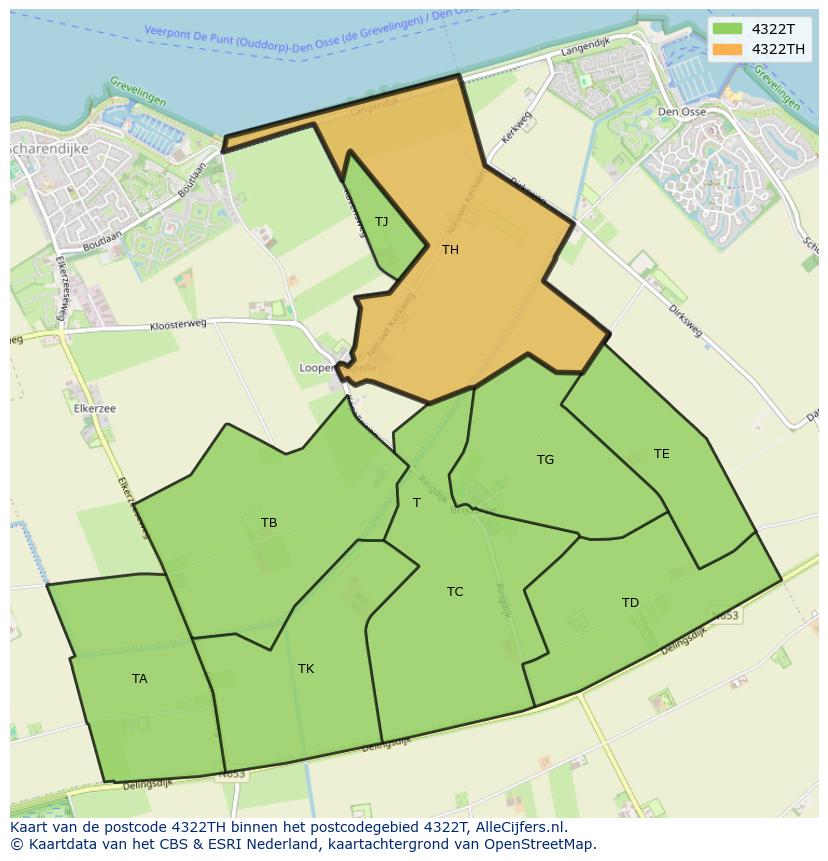 Afbeelding van het postcodegebied 4322 TH op de kaart.