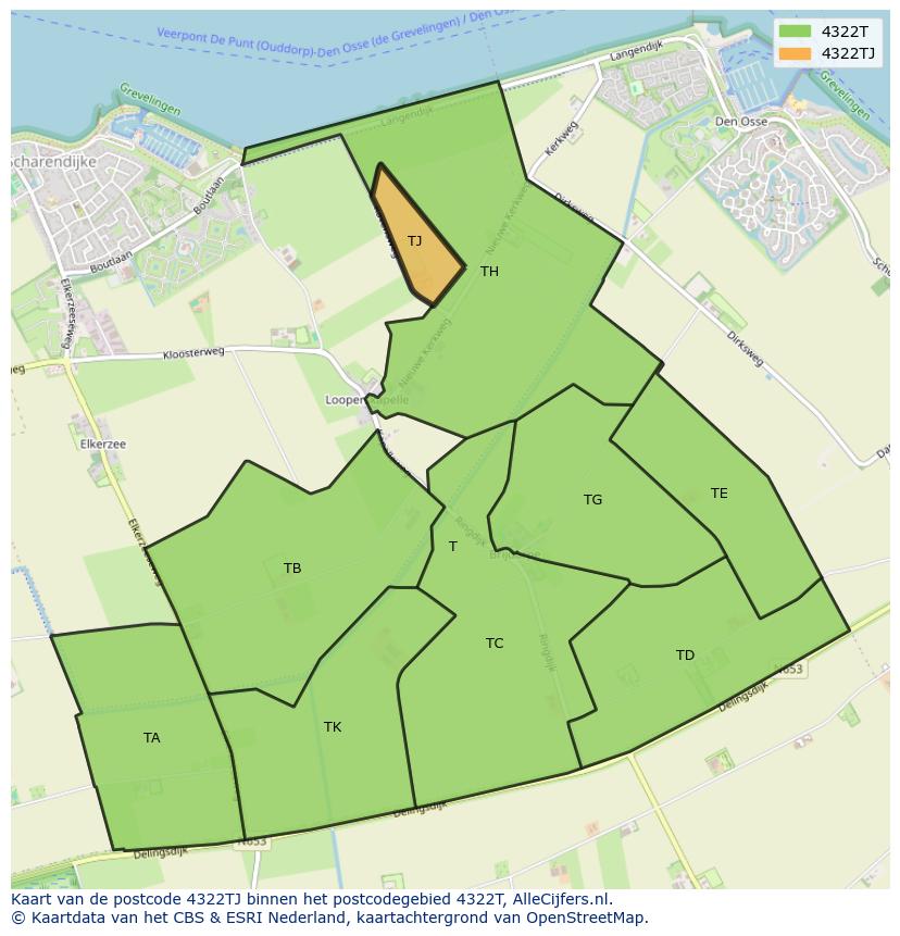 Afbeelding van het postcodegebied 4322 TJ op de kaart.