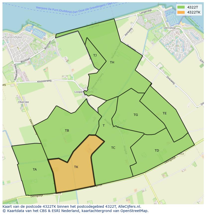 Afbeelding van het postcodegebied 4322 TK op de kaart.