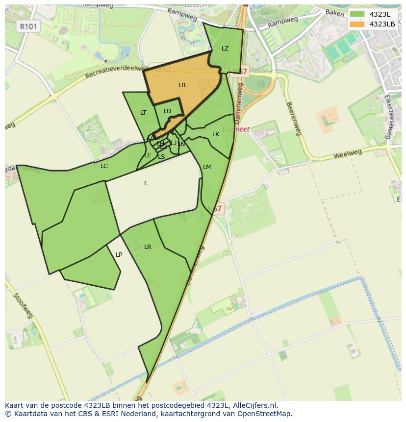 Afbeelding van het postcodegebied 4323 LB op de kaart.