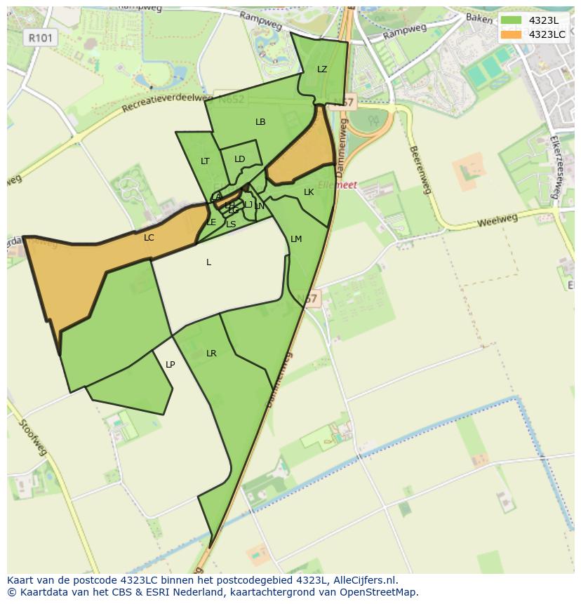 Afbeelding van het postcodegebied 4323 LC op de kaart.