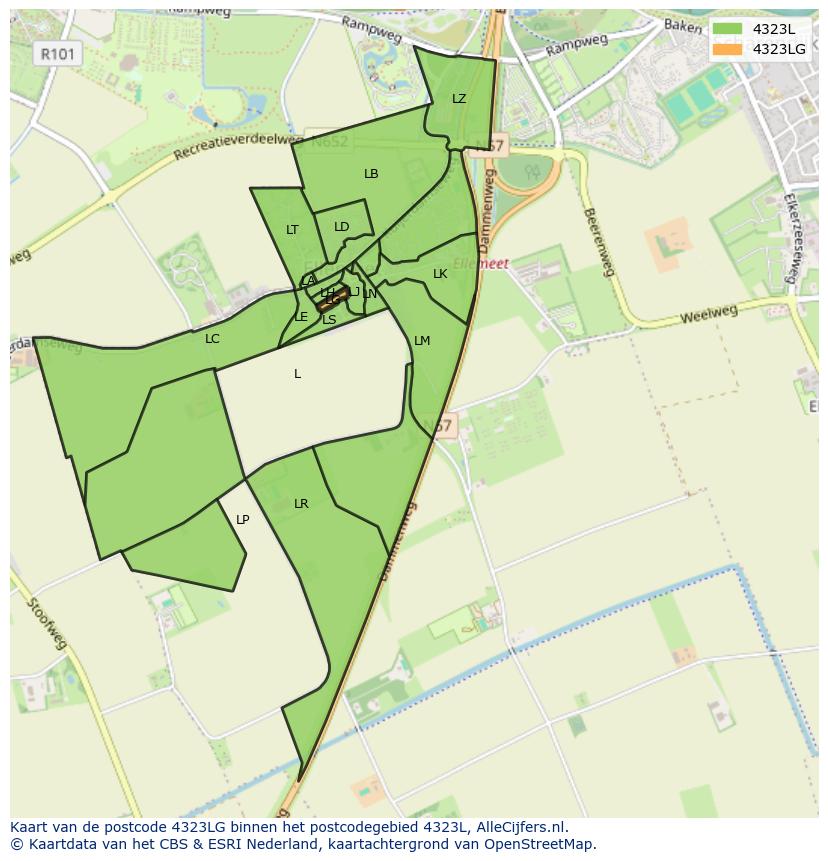 Afbeelding van het postcodegebied 4323 LG op de kaart.