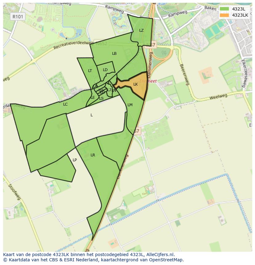 Afbeelding van het postcodegebied 4323 LK op de kaart.