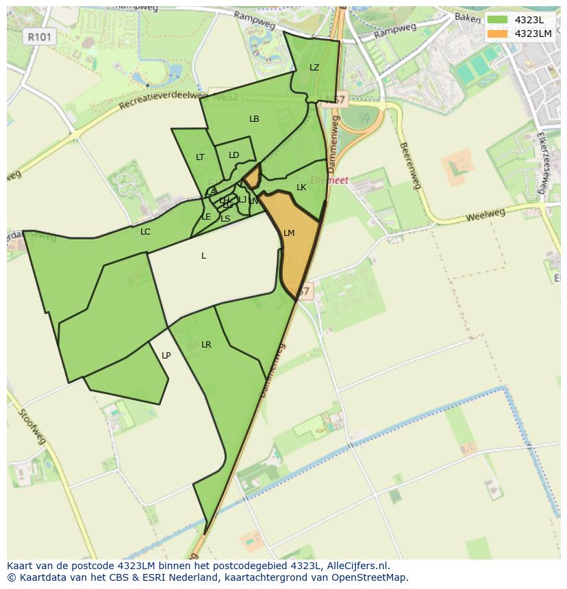 Afbeelding van het postcodegebied 4323 LM op de kaart.