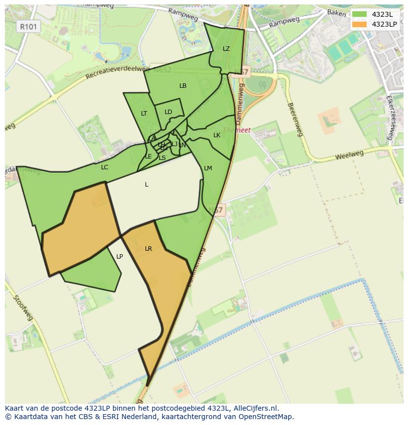 Afbeelding van het postcodegebied 4323 LP op de kaart.
