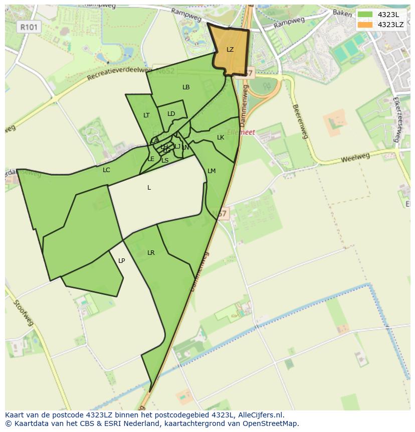 Afbeelding van het postcodegebied 4323 LZ op de kaart.