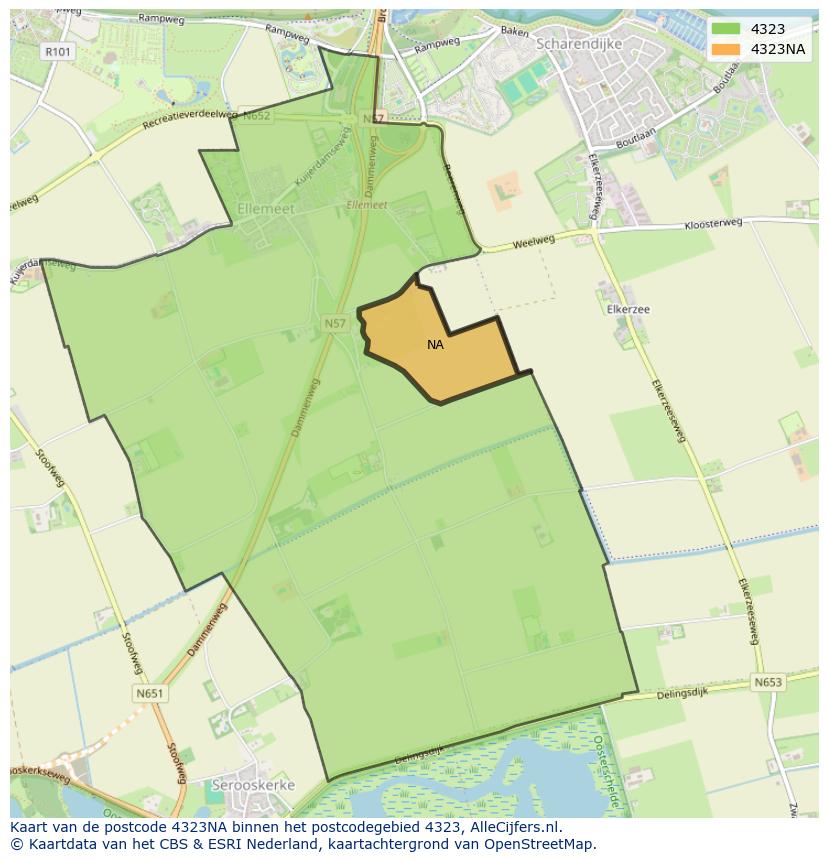 Afbeelding van het postcodegebied 4323 NA op de kaart.