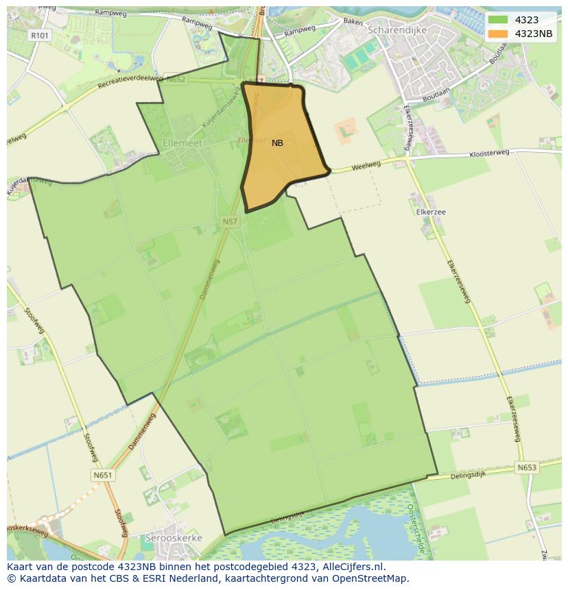 Afbeelding van het postcodegebied 4323 NB op de kaart.