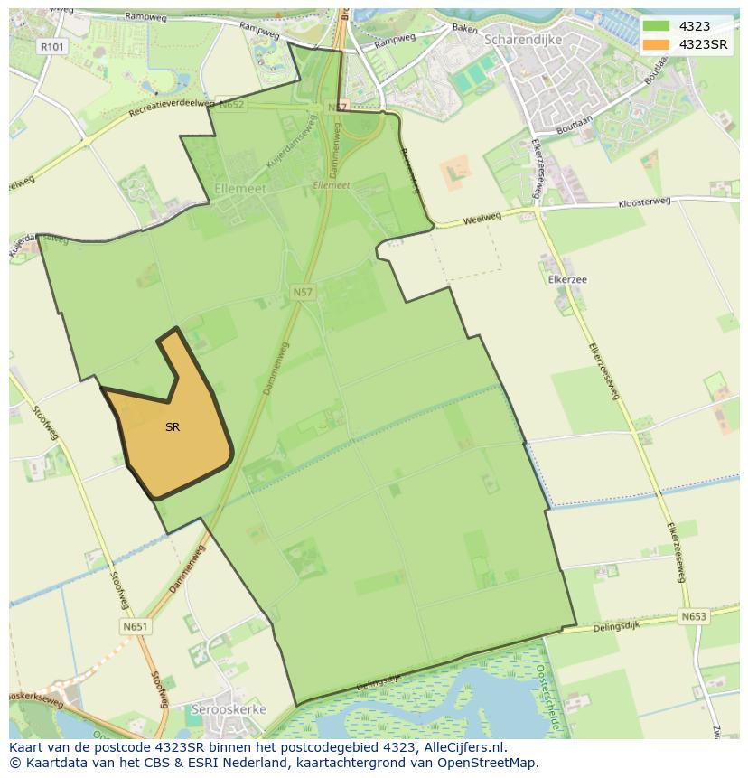 Afbeelding van het postcodegebied 4323 SR op de kaart.