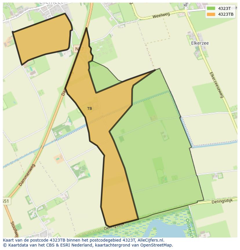 Afbeelding van het postcodegebied 4323 TB op de kaart.