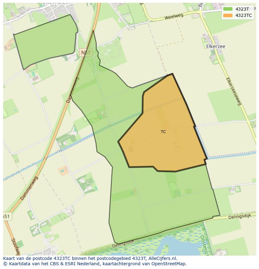 Afbeelding van het postcodegebied 4323 TC op de kaart.