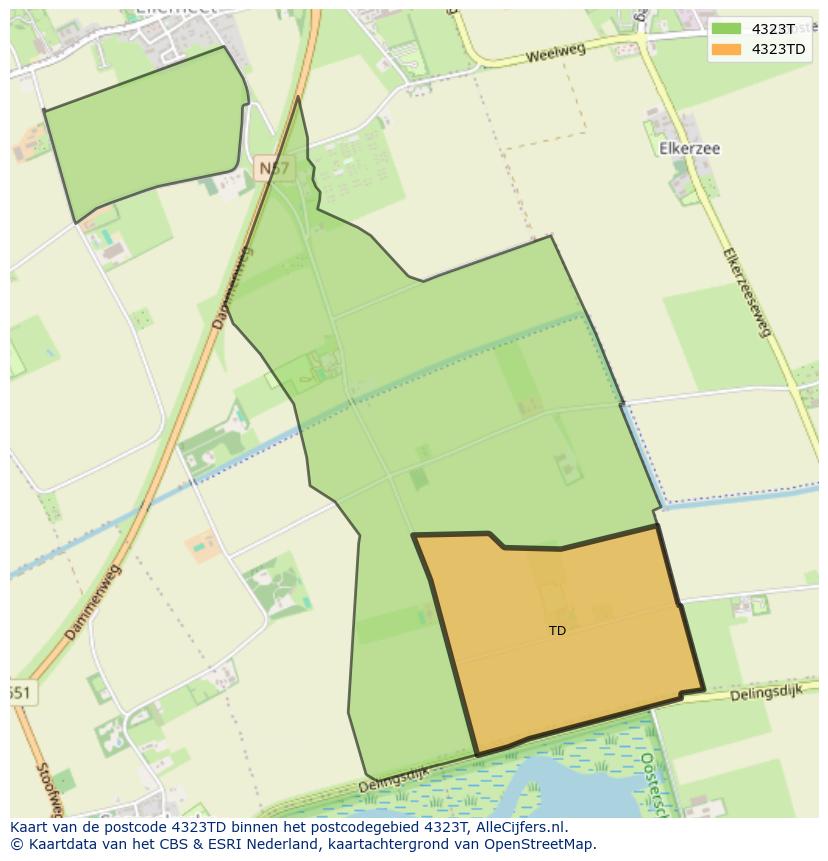 Afbeelding van het postcodegebied 4323 TD op de kaart.