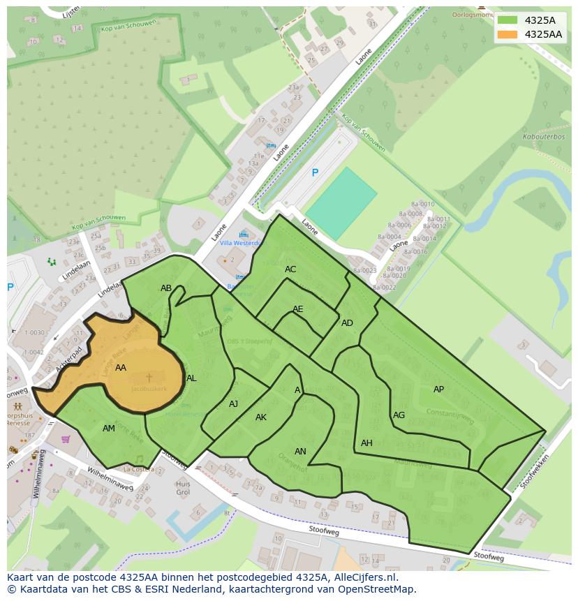Afbeelding van het postcodegebied 4325 AA op de kaart.