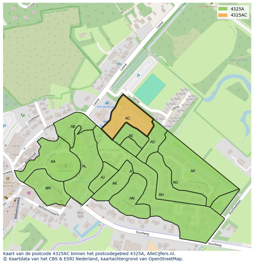 Afbeelding van het postcodegebied 4325 AC op de kaart.
