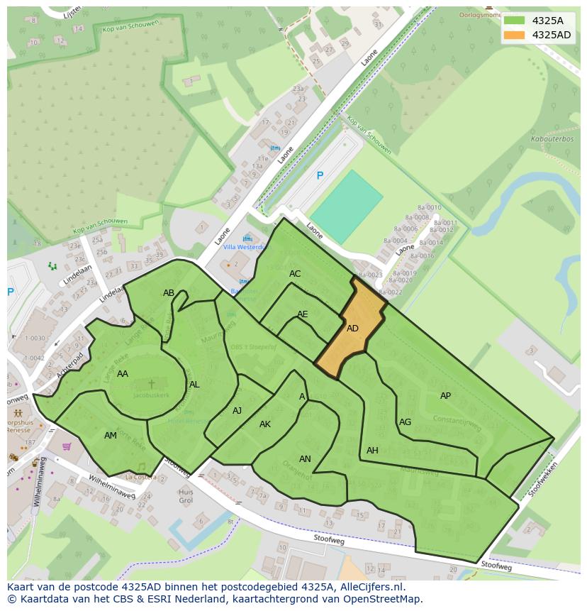 Afbeelding van het postcodegebied 4325 AD op de kaart.