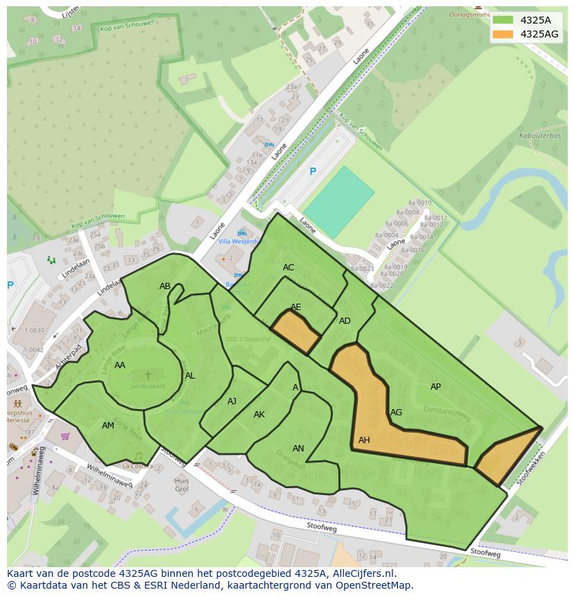 Afbeelding van het postcodegebied 4325 AG op de kaart.