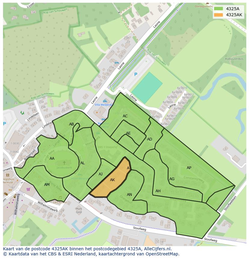 Afbeelding van het postcodegebied 4325 AK op de kaart.