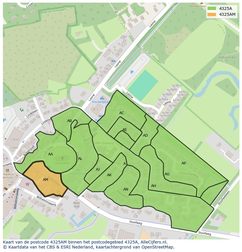 Afbeelding van het postcodegebied 4325 AM op de kaart.