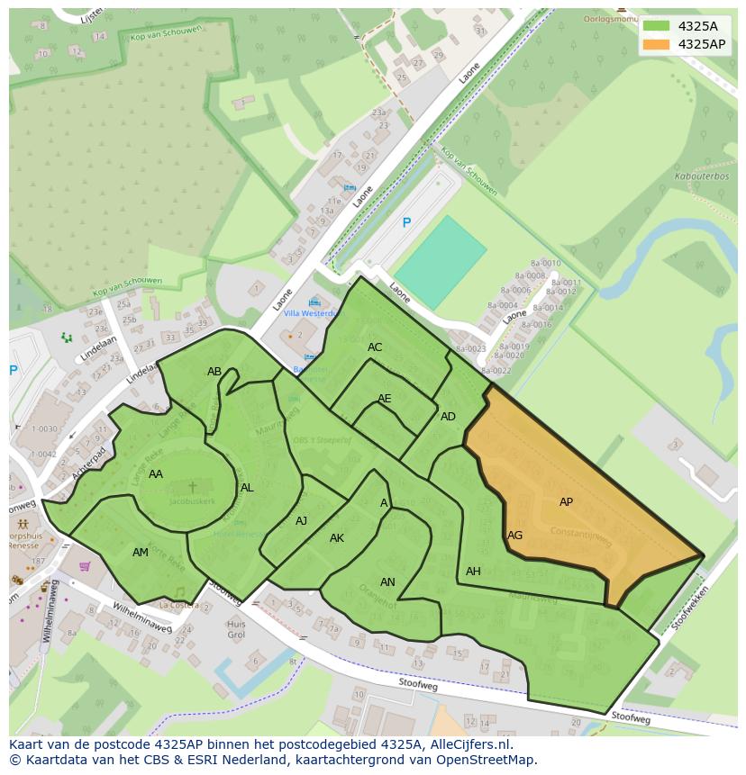 Afbeelding van het postcodegebied 4325 AP op de kaart.