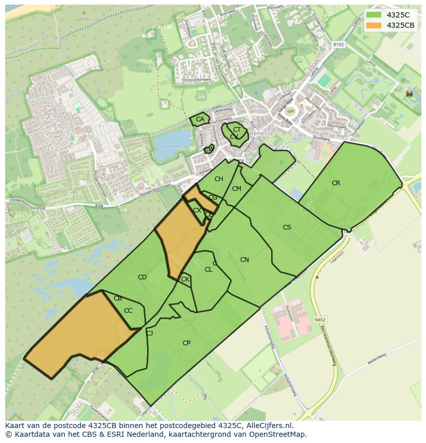 Afbeelding van het postcodegebied 4325 CB op de kaart.