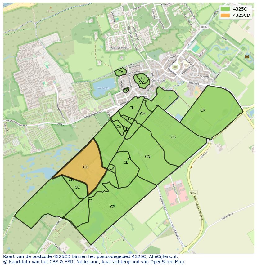 Afbeelding van het postcodegebied 4325 CD op de kaart.