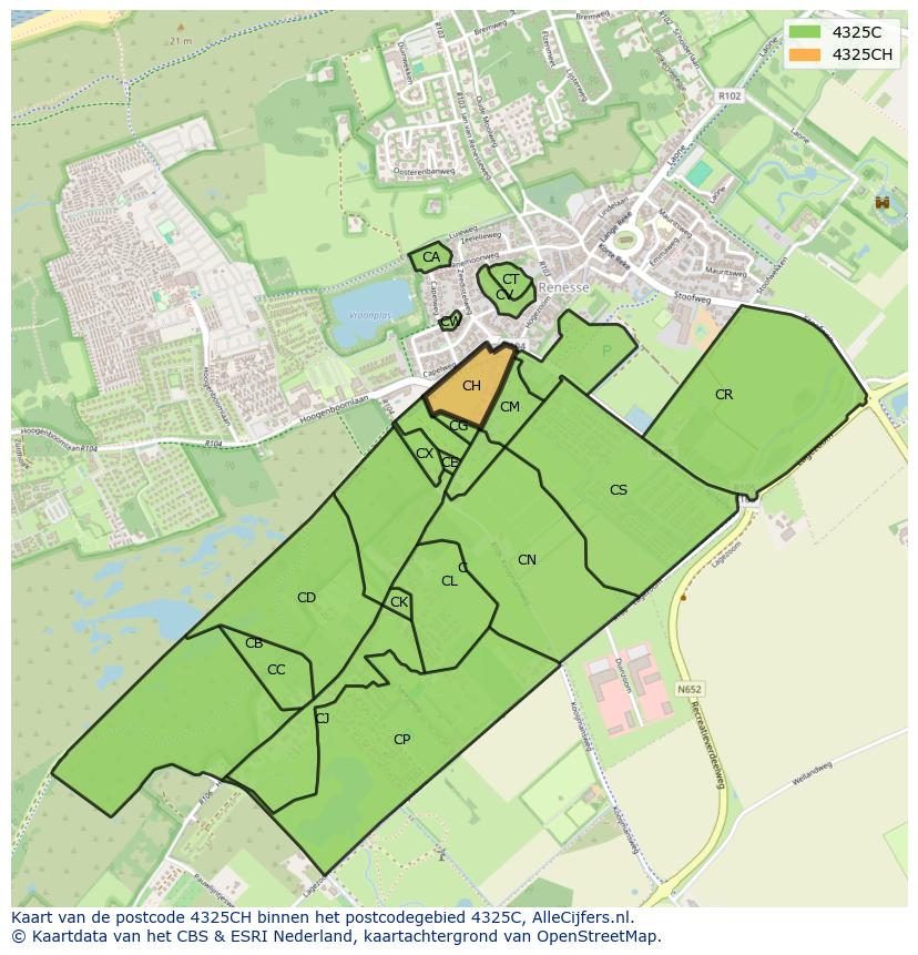 Afbeelding van het postcodegebied 4325 CH op de kaart.