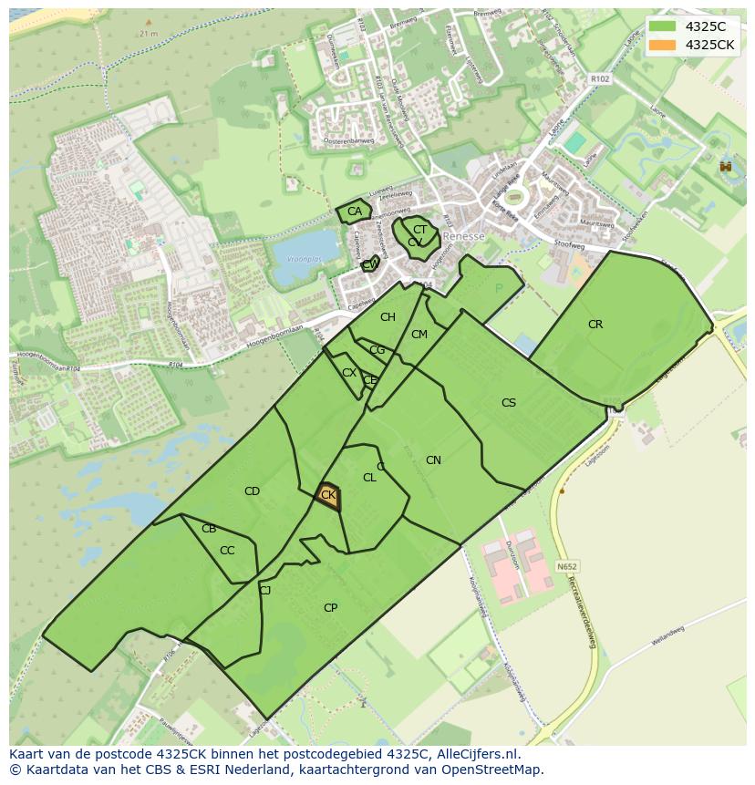 Afbeelding van het postcodegebied 4325 CK op de kaart.