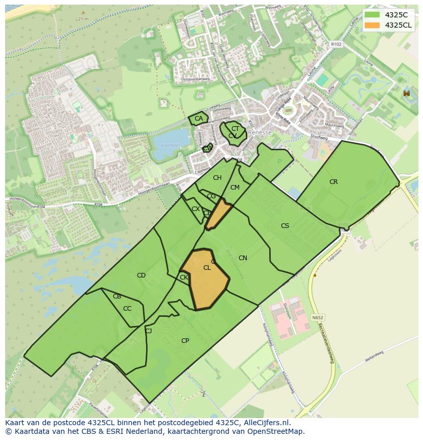 Afbeelding van het postcodegebied 4325 CL op de kaart.