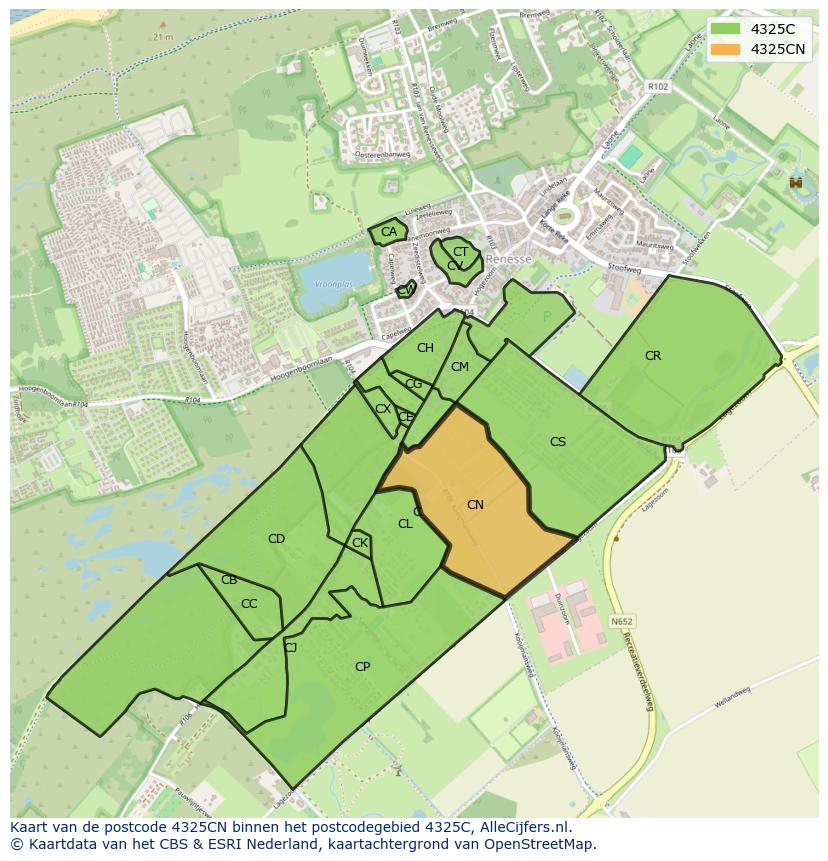 Afbeelding van het postcodegebied 4325 CN op de kaart.