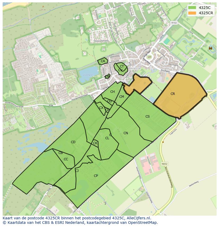 Afbeelding van het postcodegebied 4325 CR op de kaart.