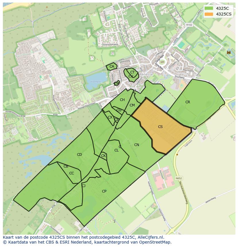 Afbeelding van het postcodegebied 4325 CS op de kaart.