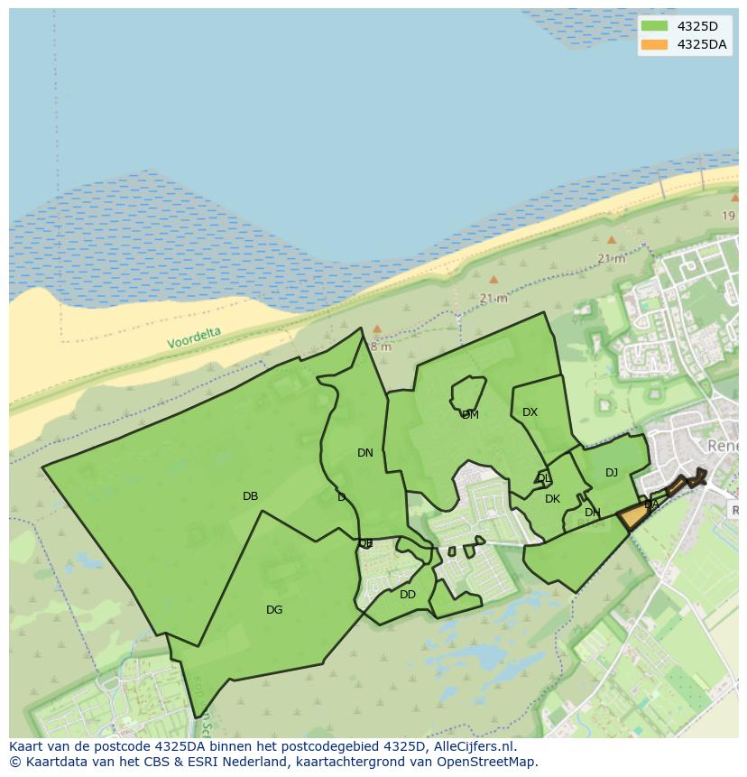 Afbeelding van het postcodegebied 4325 DA op de kaart.