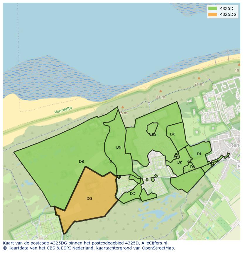 Afbeelding van het postcodegebied 4325 DG op de kaart.