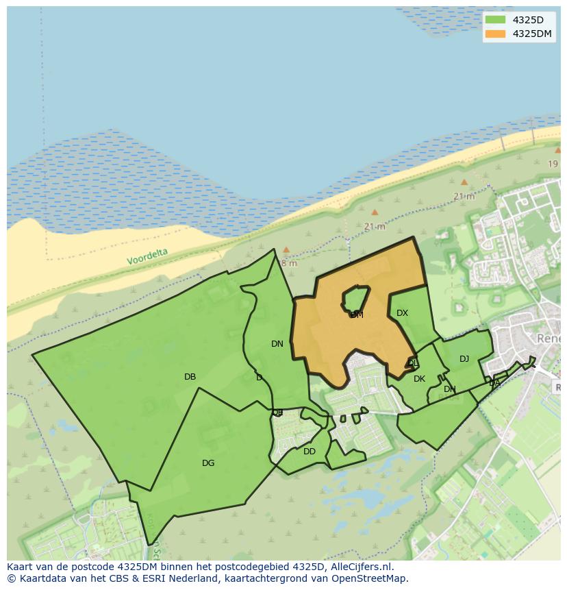 Afbeelding van het postcodegebied 4325 DM op de kaart.