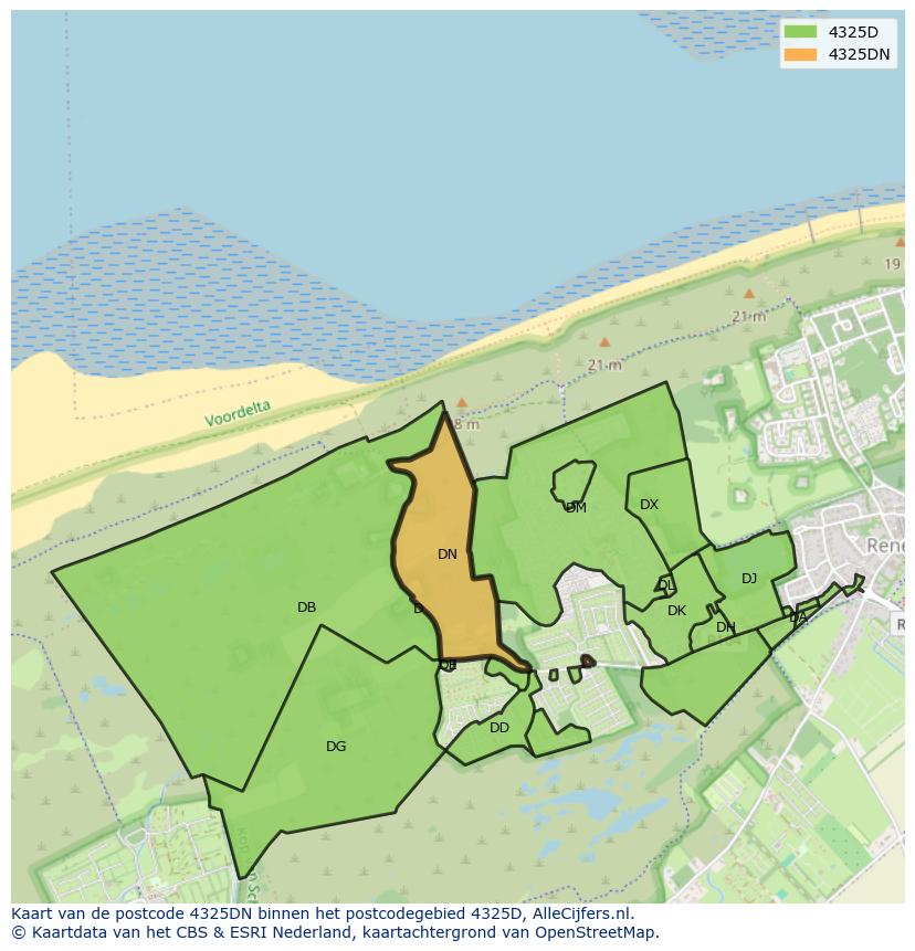 Afbeelding van het postcodegebied 4325 DN op de kaart.