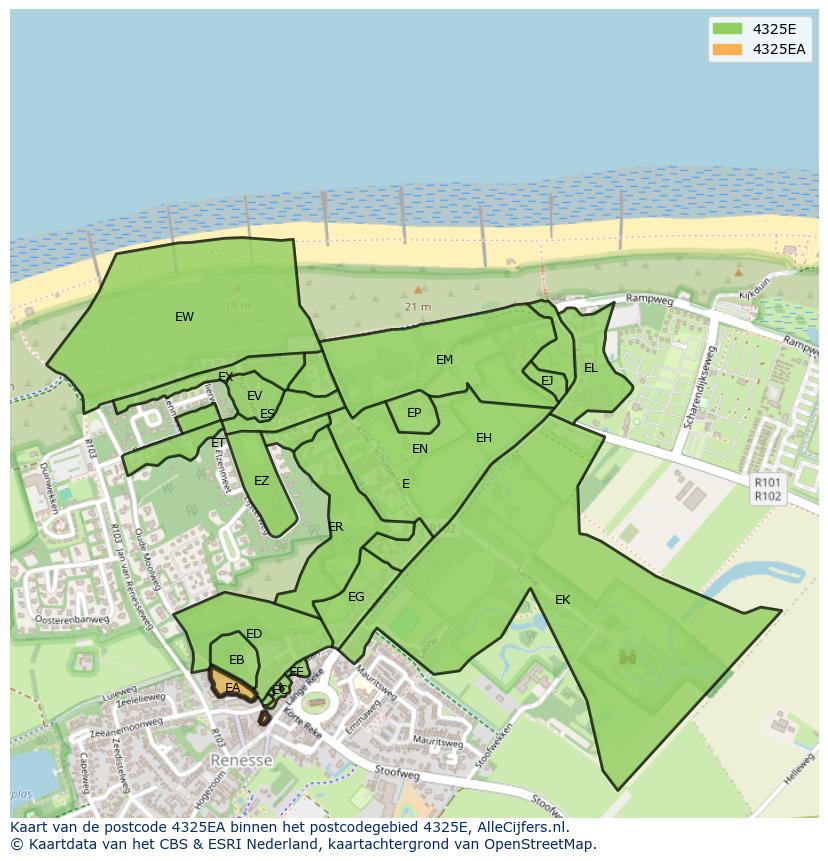 Afbeelding van het postcodegebied 4325 EA op de kaart.