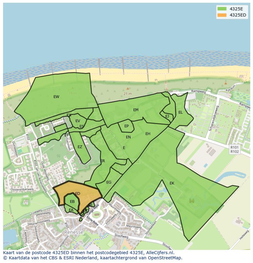 Afbeelding van het postcodegebied 4325 ED op de kaart.