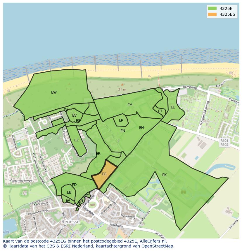 Afbeelding van het postcodegebied 4325 EG op de kaart.