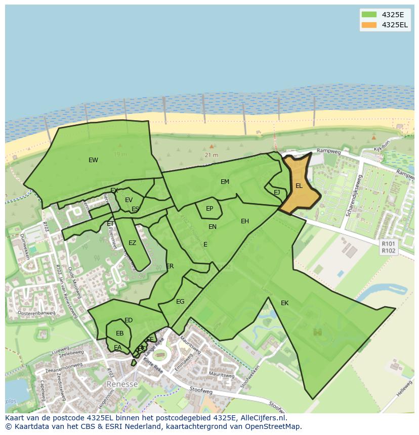 Afbeelding van het postcodegebied 4325 EL op de kaart.