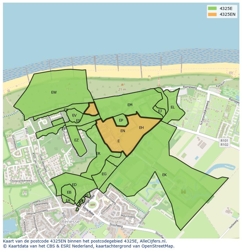 Afbeelding van het postcodegebied 4325 EN op de kaart.