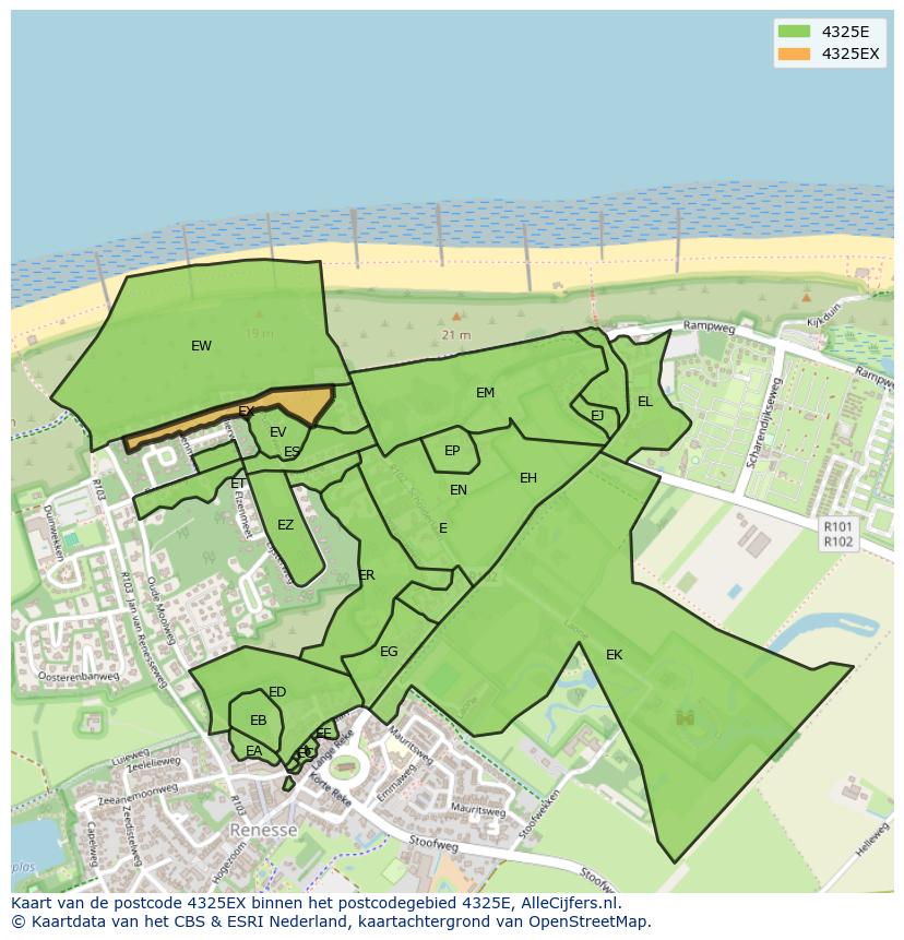 Afbeelding van het postcodegebied 4325 EX op de kaart.