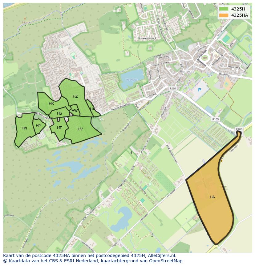 Afbeelding van het postcodegebied 4325 HA op de kaart.